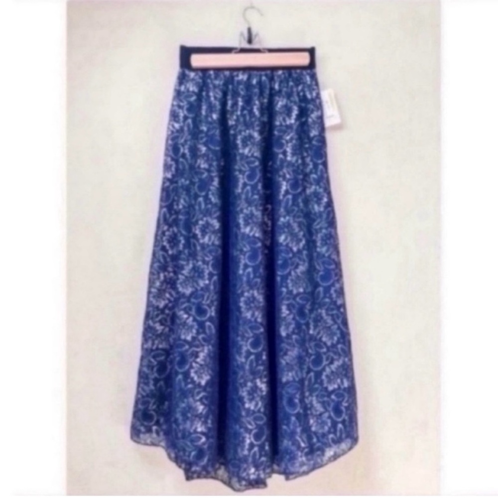 LuLaRoe Elegant Lucy Skirt Blue Silver Lace